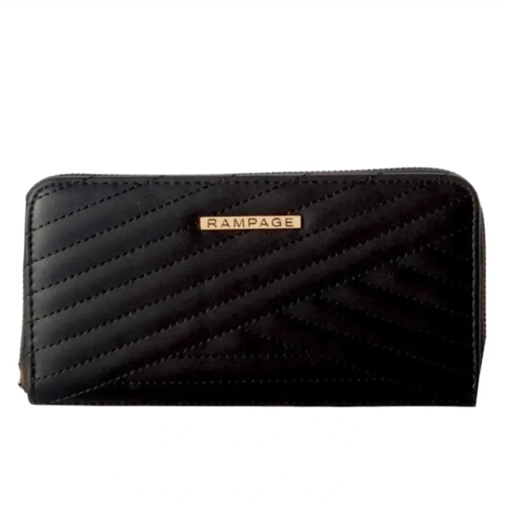 NEW Rampage Chevron Quilted Vegan Faux Leather Zip Around Wallet Fits Cell Phone